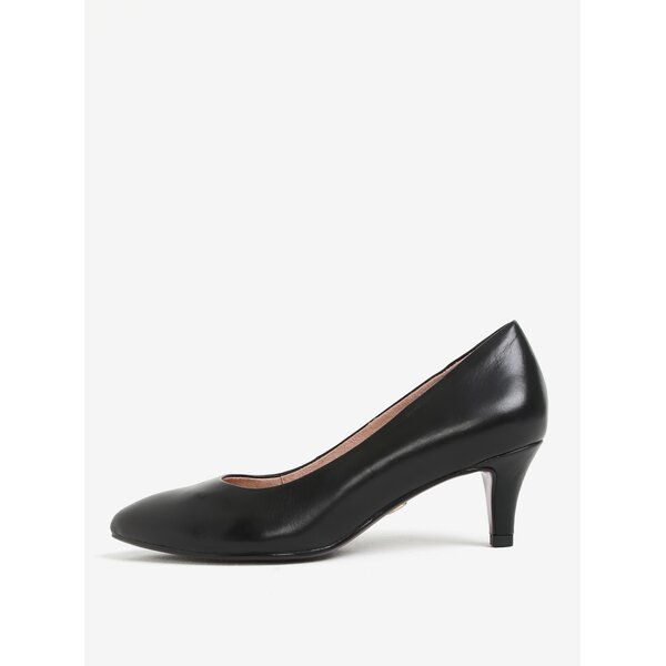 Pantofi negri din piele cu toc conic Tamaris