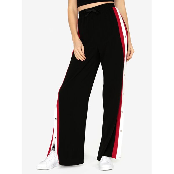 Pantaloni culottes negri cu dungi contrastante si capse - MISSGUIDED