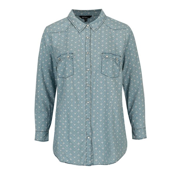 Camasa din denim bleu cu print inimi Ulla Popken