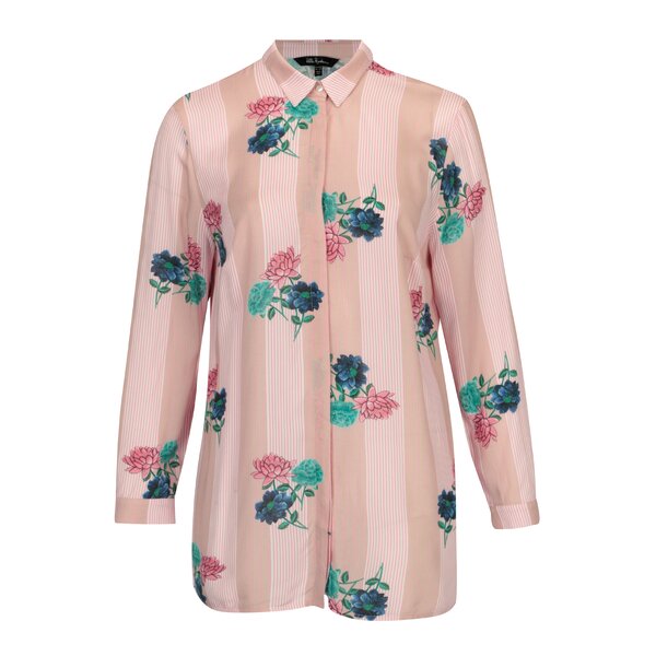 Camasa roz cu print floral&dungi Ulla Popken