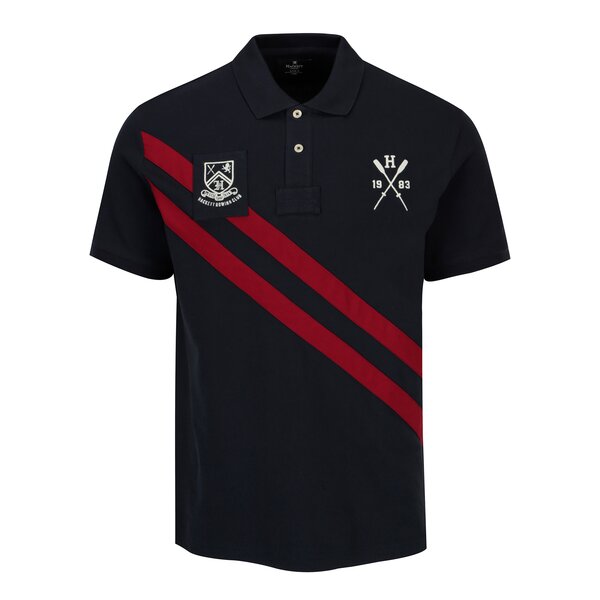 Tricou polo bleumarin cu print si broderie - Hackett London