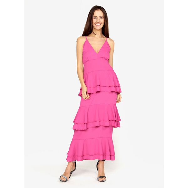 Rochie lunga roz cu volane si bretele ajustabile - MISSGUIDED