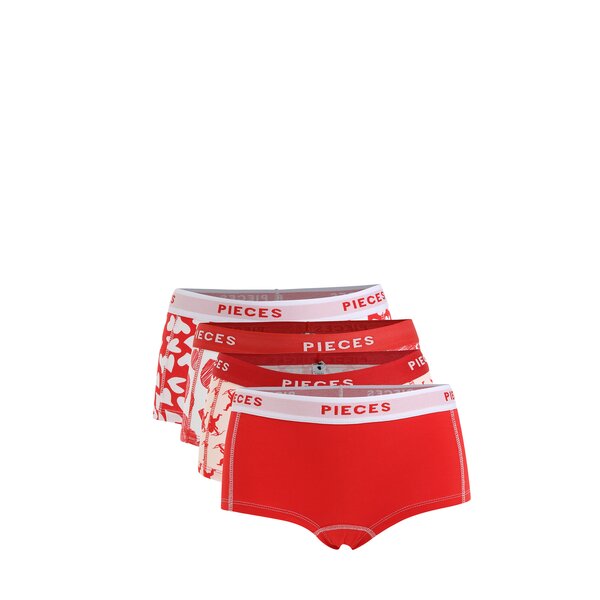 Set de patru boxeri alb&rosu cu print - Pieces Logo