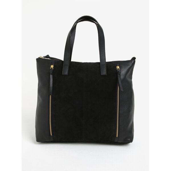 Geanta neagra din piele intoarsa - Pieces Ileana