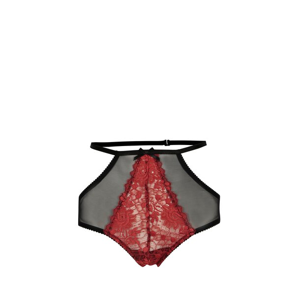 Chiloti rosu&negru din plasa si dantela cu talie inalta Eden Lingerie