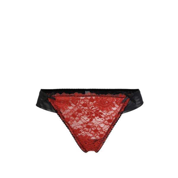Chiloti brazilieni rosu&negru din plasa si dantela Eden Lingerie