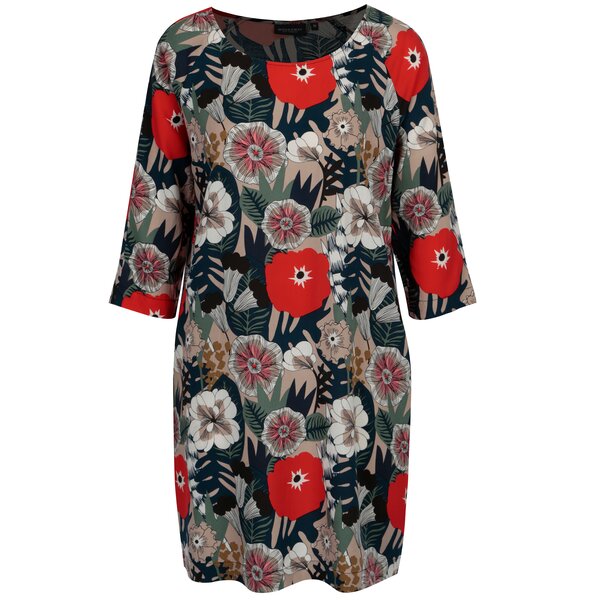 Rochie bleumarin cu print floral si maneci 3/4 Broadway Oona