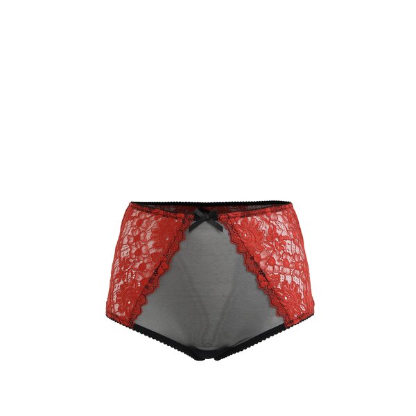 Chiloti din plasa si dantela rosu&negru cu talie inalta Eden Lingerie