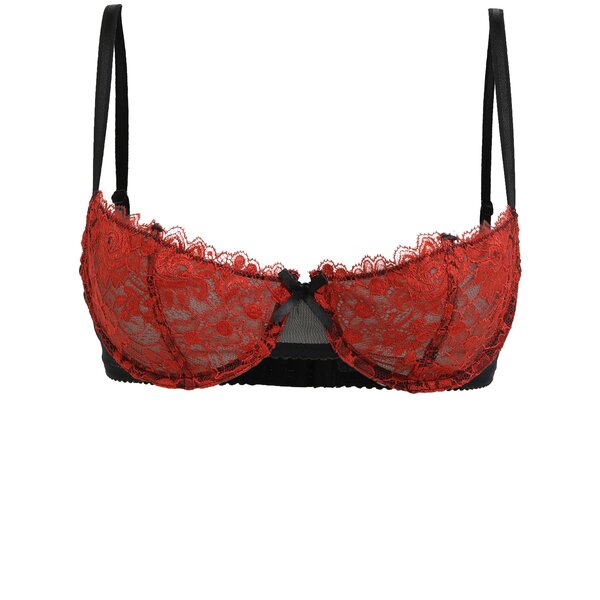 Sutien balconette rosu din dantela si plasa Eden Lingerie