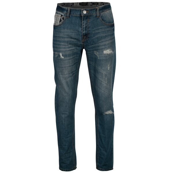 Blugi slim bleumarin cu print pe buzunar pentru barbati Broadway Ryan
