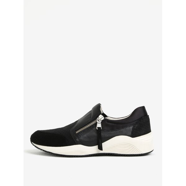Pantofi sport negri din piele naturala cu fermoar pentru femei Geox Omaya