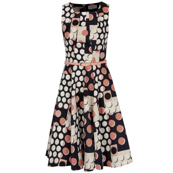 Rochie bleumarin cu buline si curea in talie Closet