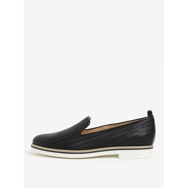 Pantofi negri din piele cu model impletit pentru femei Geox Janalee