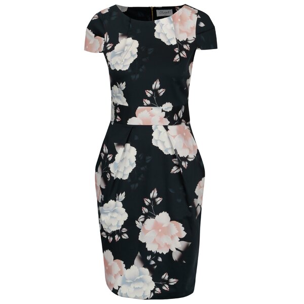 Rochie bleumarin cu print floral si buzunare Closet