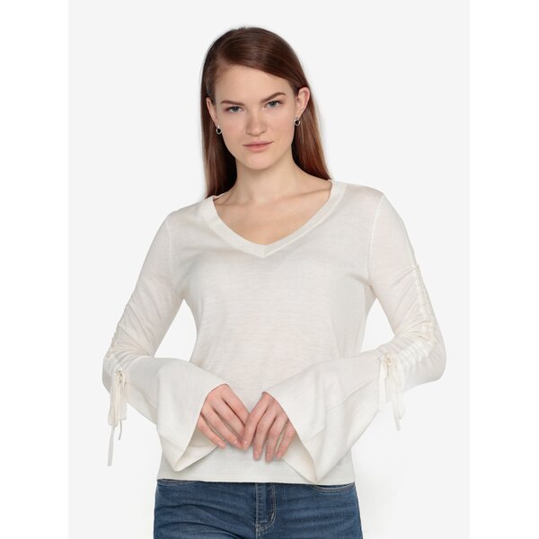 Pulover crem cu maneci clopot cu snururi - VERO MODA Adriana