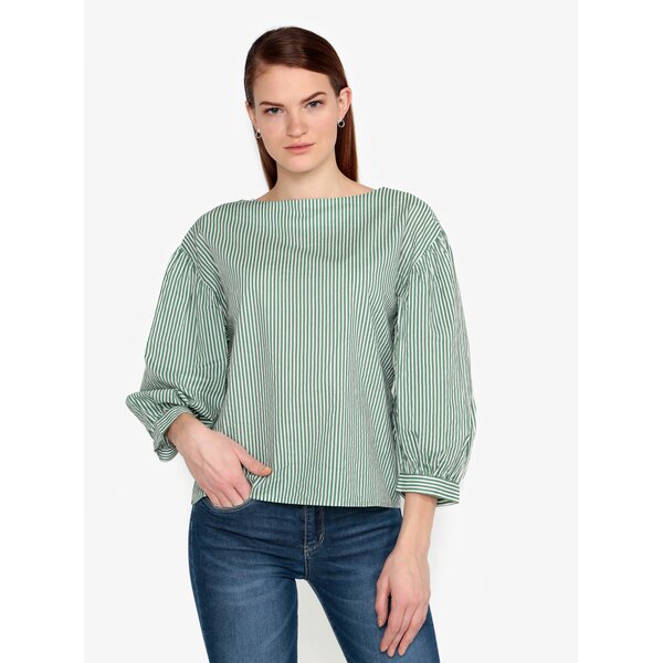 Bluza verde & alb cu maneci balon si print in dungi - VERO MODA Minnie