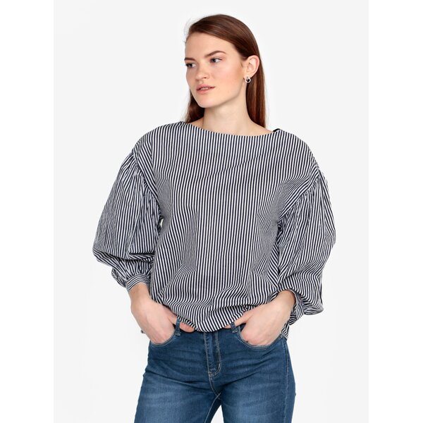 Bluza bleumarin & alb cu maneci balon si print in dungi - VERO MODA Minnie