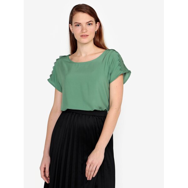Bluza verde cu maneci scurte si dantela pe umeri - VERO MODA Lacey
