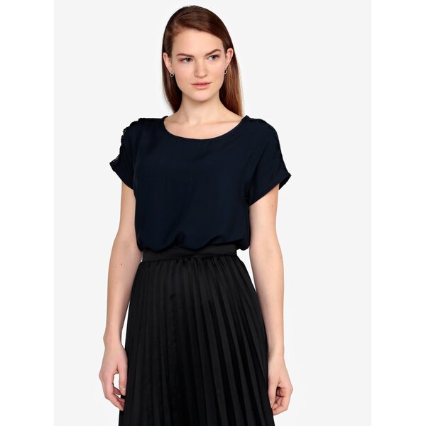 Bluza bleumarin cu maneci scurte si dantela pe umeri - VERO MODA Lacey