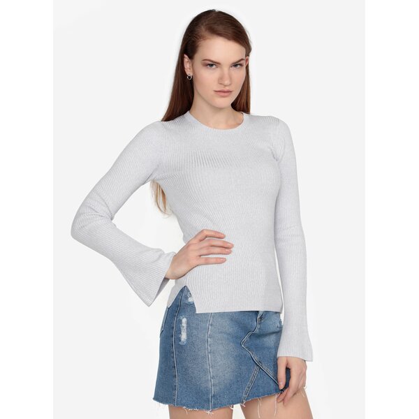 Pulover gri scurt cu dungi in relief Miss Selfridge