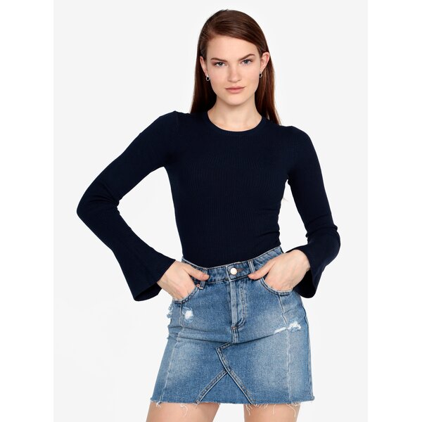 Pulover bleumarin scurt cu dungi in relief Miss Selfridge