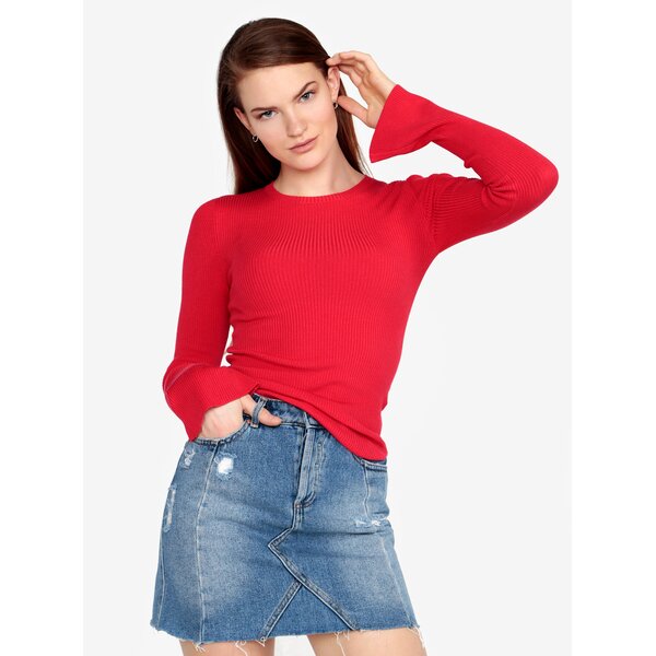 Pulover rosu scurt cu dungi in relief Miss Selfridge
