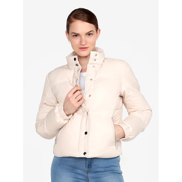 Geaca matlasata bej cu capse Miss Selfridge