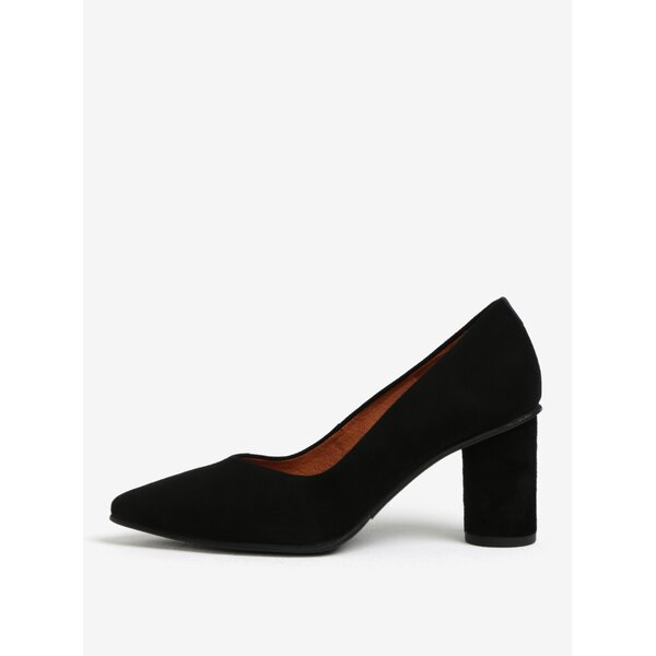 Pantofi cu toc rotund negri din piele intoarsa Selected Femme Falex