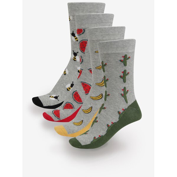 Set de 4 perechi de sosete gri cu modele multicolore - Jack & Jones Fun