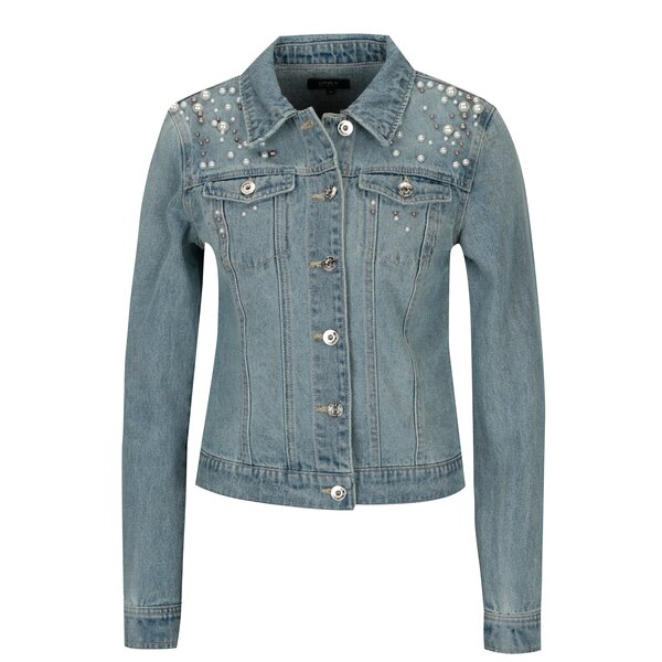 Jacheta crop din denim cu perle ONLY Chris