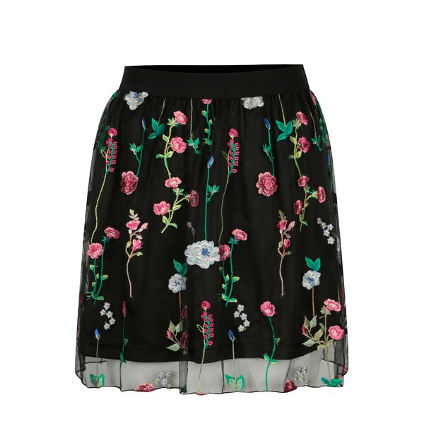 Fusta neagra din tule cu broderie florala ONLY Viva