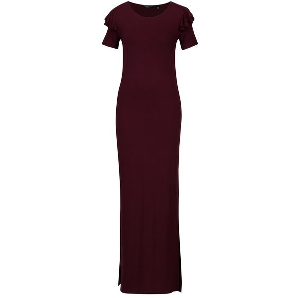 Rochie maxi bordo cu volane la maneci Dorothy Perkins