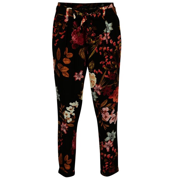 Pantaloni negri cu print floral Dorothy Perkins
