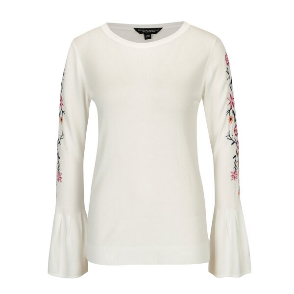 Bluza alba cu maneci clopot si broderie Dorothy Perkins