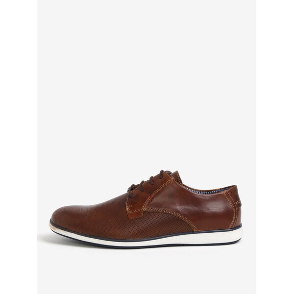 Pantofi maro din piele cu model perforat pentru barbati Dune London Balthazar