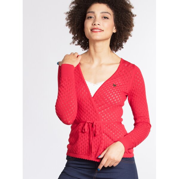 Cardigan rosu subtire cu croi suprapus - Blutsgeschwister