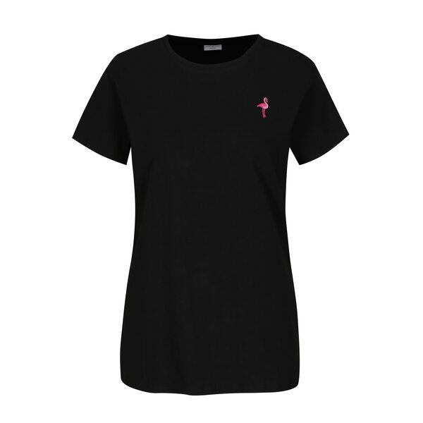 Tricou negru cu broderie flamingo Jacqueline de Yong Perfect