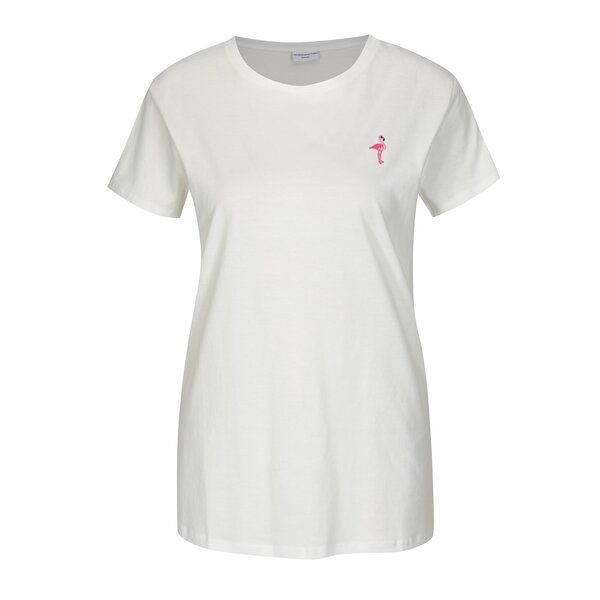 Tricou crem cu broderie flamingo Jacqueline de Yong Perfect