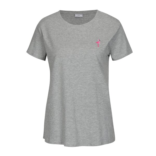 Tricou gri melanj cu broderie flamingo Jacqueline de Yong Perfect