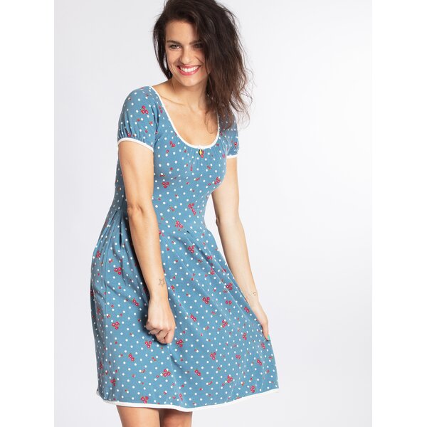 Rochie albastra cu print floral si buline Blutsgeschwister