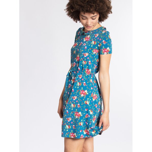 Rochie albastra cu guler si print floral Blutsgeschwister