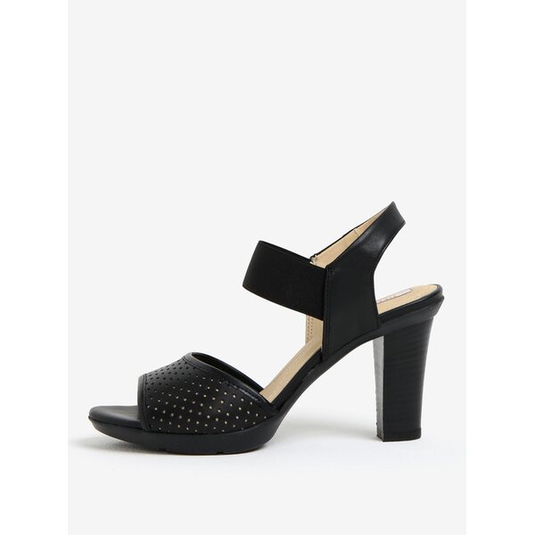 Sandale cu toc negre perforate din piele Geox Jadalis