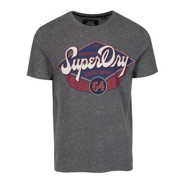 Tricou gri melanj cu print text Superdry Real