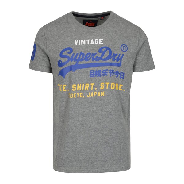 Tricou gri melanj cu print text Superdry