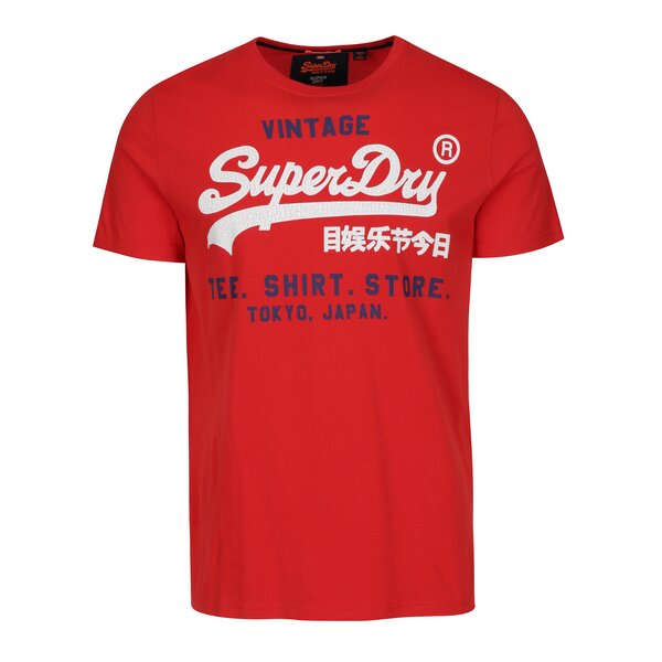 Tricou rosu cu print text Superdry