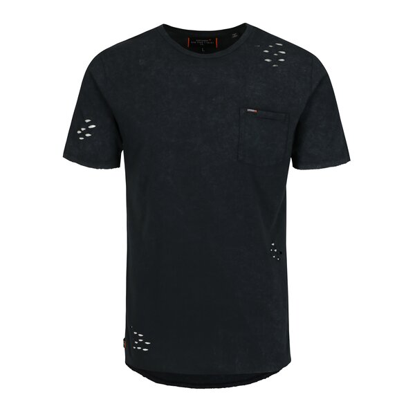 Tricou gri inchis cu aspect deteriorat Superdry