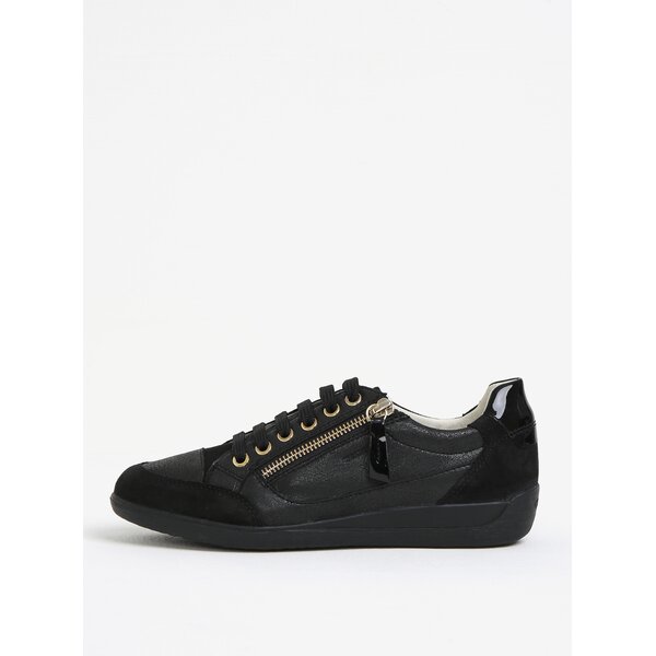 Pantofi sport negri din piele cu detaliu lacuit pentru femei Geox Myria