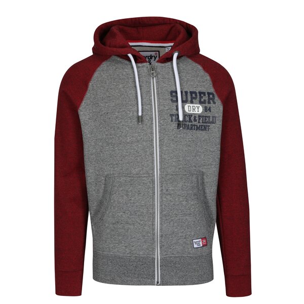 Hanorac gri&rosu cu print si maneci raglan Superdry