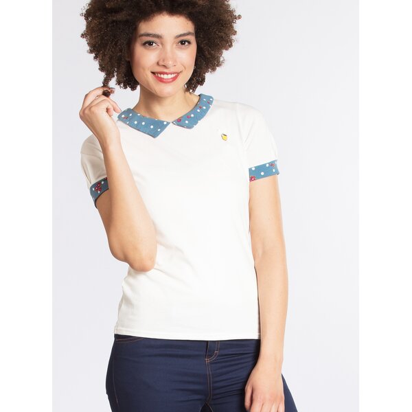 Tricou crem cu print pe guler Blutsgeschwister