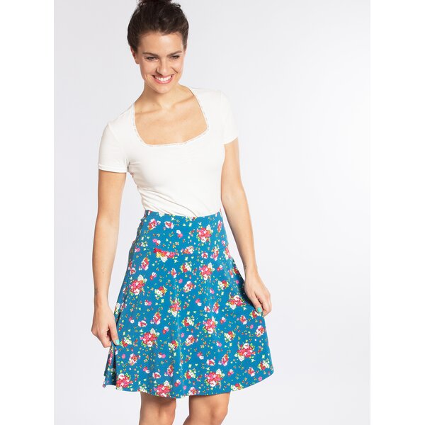 Fusta albastra cu print floral Blutsgeschwister